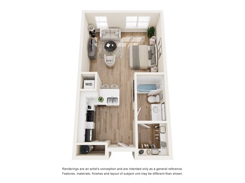 Floor plan for studio, 1 bath, 488 sqft